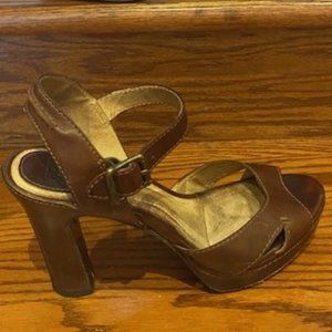 FRYE LEATHER OPEN TOE, OPEN BACK HIGH HEEL SHOES